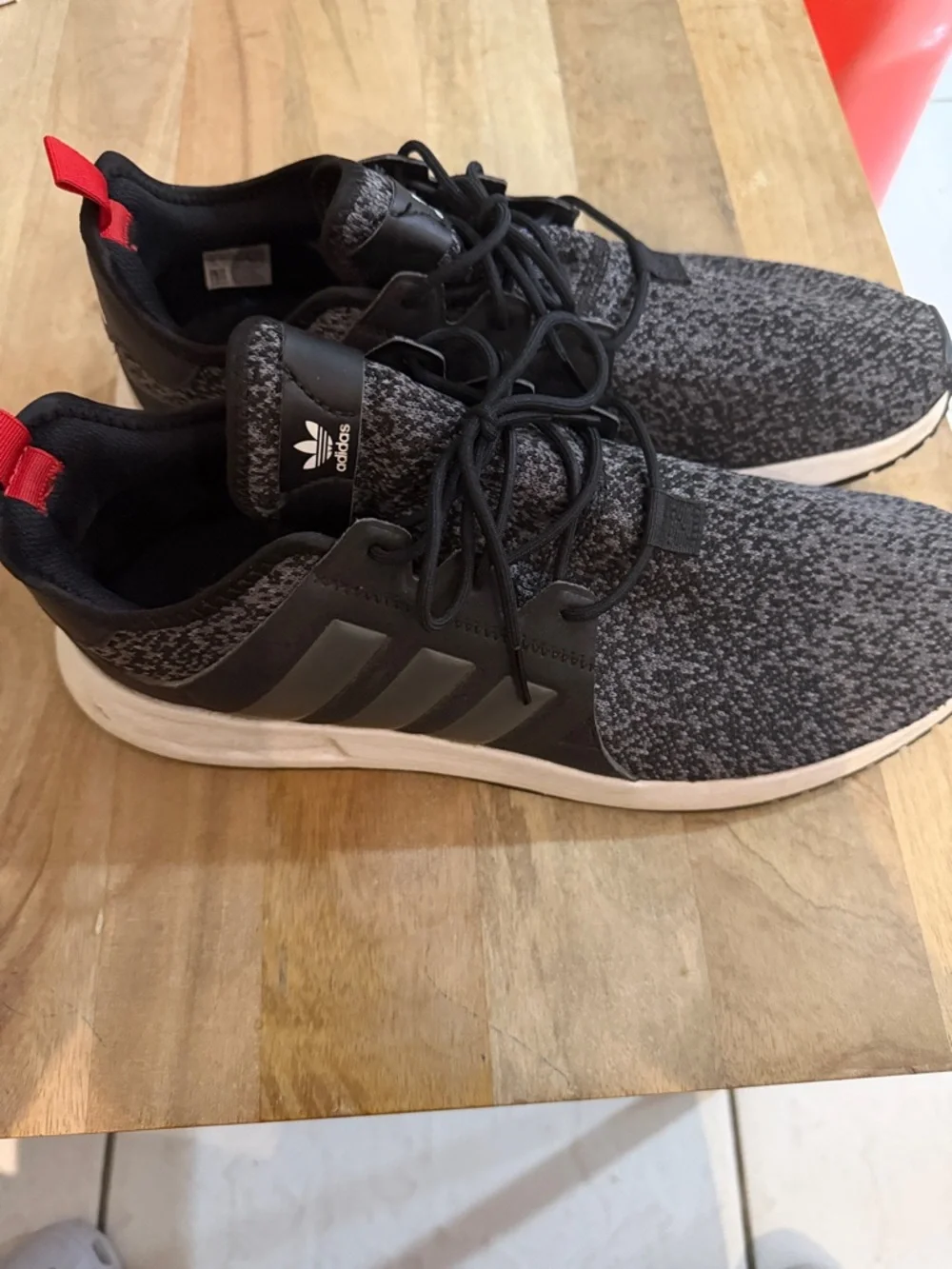 adidas Men's Black/Grey Knit Sneakers with Red Heel Tab - Picture 8 of 8